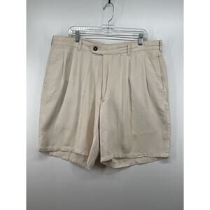 Devon Harris 100% Silk Pleated Dress Relaxed Fit Shorts Khaki Sz 40 Golf *read